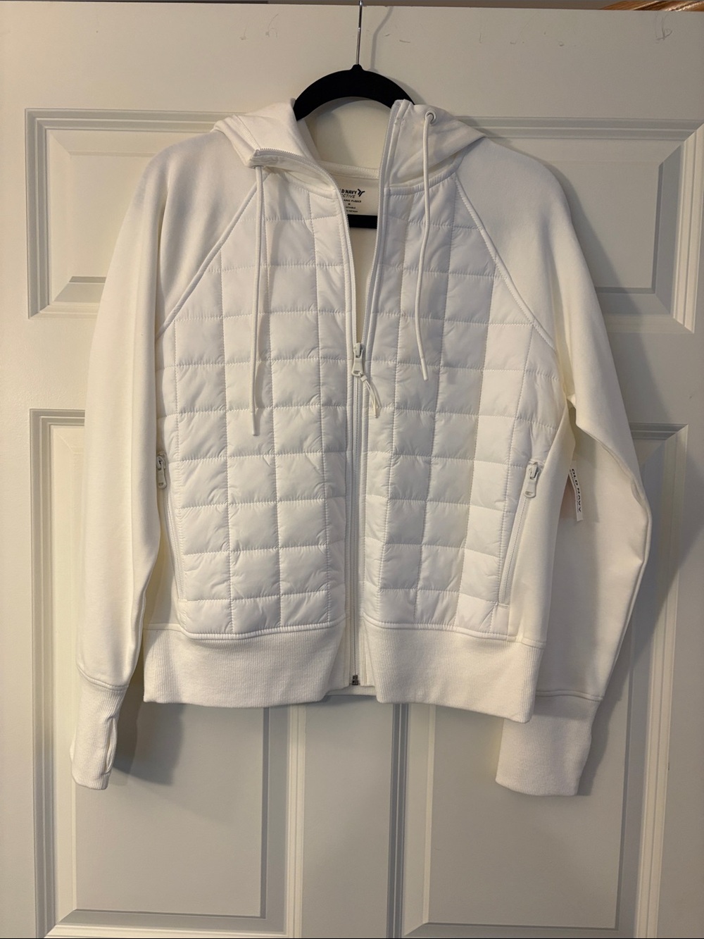 Old Navy Women's White Quilted Hooded Zip Jacket